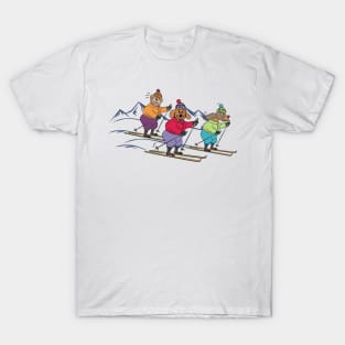 Three Cartoon Dogs Skiing T-Shirt